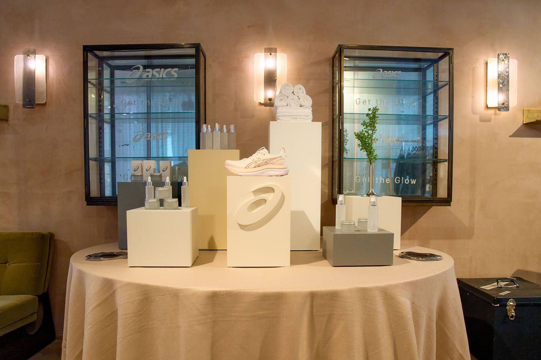 ASICS product display at a press event